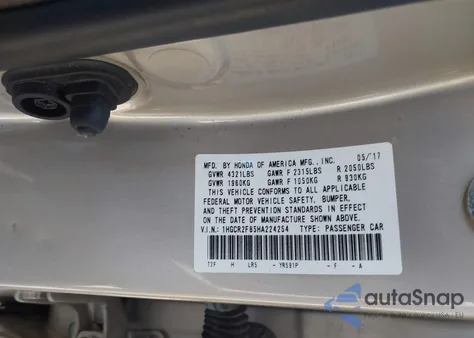 2017 Honda Accord Ex-L из США, поврежденный, VIN 1HGCR2F85HA224254